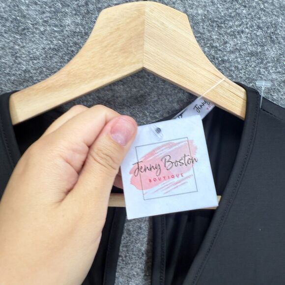 New Jenny Boston Jumpsuit Women S Small Black V-Neck Short Sleeve Hoook & Eye - Picture 5 of 8